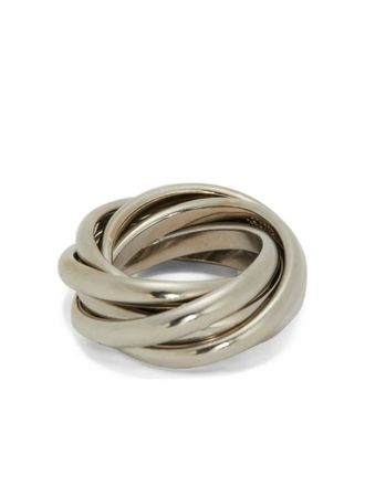 Jil Sander multilayer engraved-logo ring - women - Brass - M - Silver
