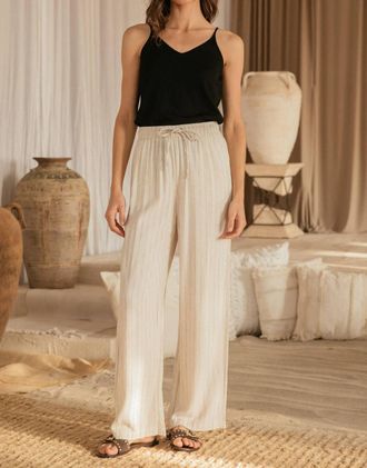 Skies Are Blue Clothing Billie Linen Stripe Pull On Wide Leg Pants In Natural/black