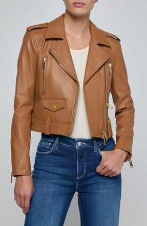 L'agence Blakely Crop Leather Biker Jacket in Soft Cognac at Nordstrom, Size X-Small