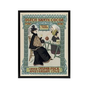 Artery8 Dutch Skate Cocoa Advert Framed Canvas Wall Art Print Georg van Caspel in Green | Size: W24 x H32