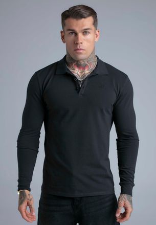 Siksilk Hombres Negro Manga Larga Bot&oacute;n Polo XXL