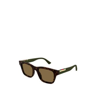 Gucci Vierkante Zonnebril - Heren - Zonnebrillen - Bruin - 52 MM - Leer - Accessoires