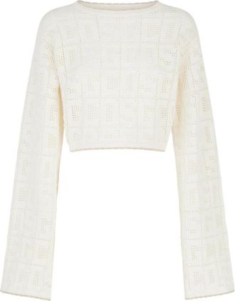 GCDS Monogram Macram&eacute; Top - Dames - Ronde hals truien - Wit - L - Katoen - Truien & Vesten