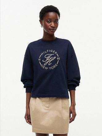 Tommy Hilfiger Sudadera amplia con cuello redondo y logo