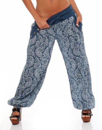 Malito more than fashion Malito Harem Pants with Orient Print Boyfriend Pants Aladin Bloomers Baggy Yoga 3488 Women One Size (Blue)