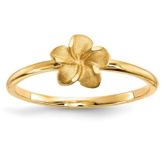 Diamond2Deal 14k Yellow Gold Satin & Diamond-cut Plumeria Ring