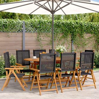 vidaXL Sillas De Jard&iacute;n Reclinables 8 Uds Rat&aacute;n Pe Madera Maciza Negro Vidaxl