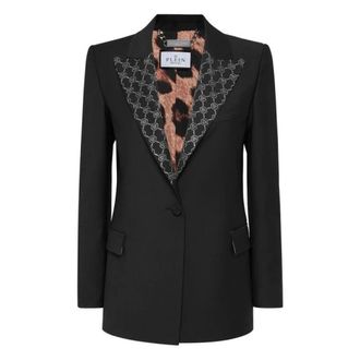 Philipp Plein Blazer Boxy de Lana con Monograma de Estr&aacute;s - Jackets - Mujer - Negro - M