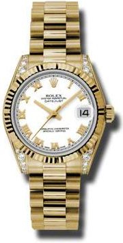 Rolex Datejust Lady 31 White Dial 18K Yellow Gold President Automatic Ladies Watch 178238WRP