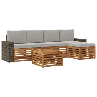 vidaXL Conjunto De Sof&aacute;s De Exterior 6 Pcs Natural Y Gris Claro Vidaxl