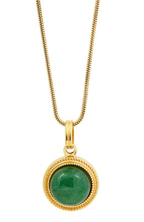Savvy Cie Jewels GOLD PLATED ROUND GREEN AVENTURINE PENDANT WITH SNAKE CHAIN