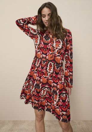 Tamaris Minikleid TAMARIS, Damen, Gr. 34, N-Gr, schwarz-weiss (rot, orange, schwarz, wei&szlig;), Jersey, Obermaterial: 95% Viskose, 5% Elasthan, gemustert, figurbe