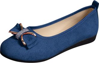 Generic Ladies Flats Bow Comfortable Walking Shoe Solid Color Round Toe Stylish Lightweight Comfortable Slip On Casual Ballet Flats Outdoor Work Blue