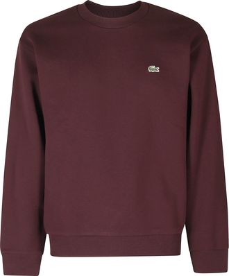 Lacoste Burgundy Brushed Cotton Crewneck Sweatshirt
