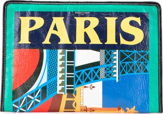 Balenciaga Pre-owned Womens Paris Print Clutch - Teal Leather - One Size