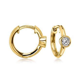 RS Pure by Ross-Simons Bezel-Set Lab-Grown Diamond Hoop Earrings in 18kt Gold Over Sterling