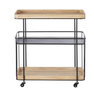 Maisons du monde Mesa auxiliar con ruedas marr&oacute;n y negra