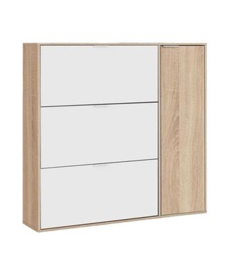 Home Heavenly Zapatero de 4 puertas en roble y blanco
