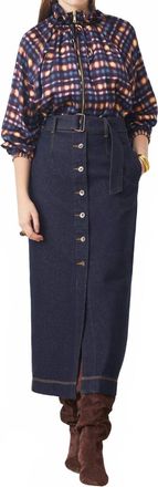 Suncoo Denim Midi Skirt In Blue Wash