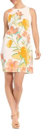 London Times Floral Cotton Sateen Shift Dress in Soft White/Marigold at Nordstrom Rack, Size 12