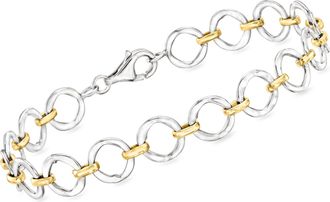 Ross-Simons Sterling Silver and 18kt Gold Over Sterling Circle-Link Bracelet