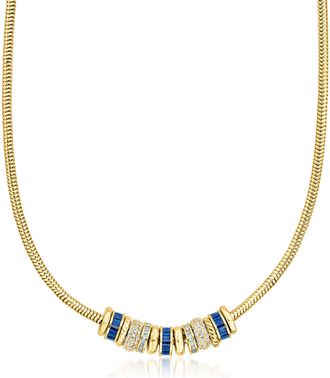 Ross-Simons Luxe Look 14kt Yellow Gold-Plated Bead Charm Necklace With Simulated Tonal Blue and White Gemstones