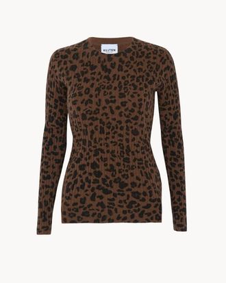 Kujten Womens Crewneck Cashmere Sweater In Marron Leoprint