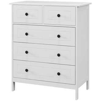 HOMCOM Homcom - Cassettiera In Legno Con 5 Cassetti Salvaspazio 74x40x91cm Bianco