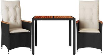 vidaXL Vidaxl - Mesita Y Sillas Con Cojines 3 Piezas Rat&aacute;n Sint&eacute;tico Negro