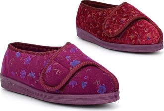 Generic Womens Wide Fit Slippers Extra Wide Slippers Womens Slippers Touch Fasten Womens Wide Slippers Ladies Slippers Burgundy/Wine (4E Width / 4E Fitting) 8