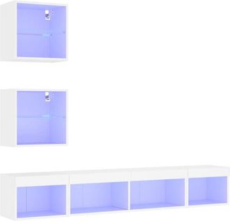 vidaXL Vidaxl - Muebles De Tv De Pared Con Led 5 Pzas Madera Ingenier&iacute;a Blanco