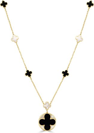 Italian Gold, Inc 14K Yellow Gold Clover Necklace - Mother of Pearl & Onyx