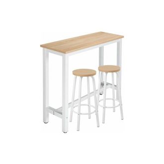 Woltu Set Tavolo e 2 Sgabelli da Bar Contatore Cucina Tavolino Legno e Metallo Rovere Chiaro