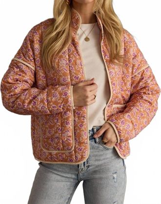 Panache Womens Quilted Jacket In Orange, Purple And Cream