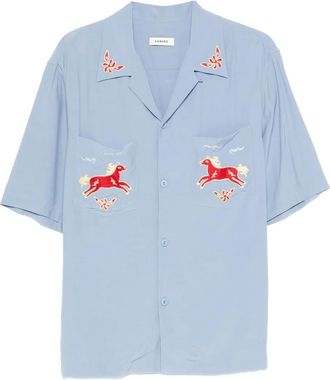 Sandro horse-embroidered shirt - men - Viscose - L - Blue