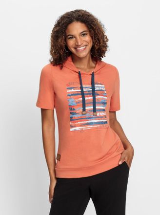 Casual Looks Kapuzensweatshirt CASUAL LOOKS, Damen, Gr. 36, orange (papaya, dunkelblau, bedruckt), 50% Baumwolle, 50% Polyester, bedruckt, gemustert, mehrfarbig, S