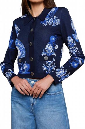 L'agence Osiris Jacquard Cardigan In Black Blue Large Porcelain