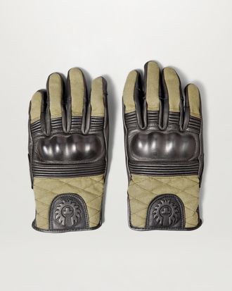 Belstaff Hampstead Motorcycle Glove Mens Calf Leather Black / Forest Green Size S