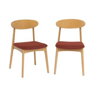 Sweeek Silla vintage de madera de hevea natural y tela, set de 2, terracota