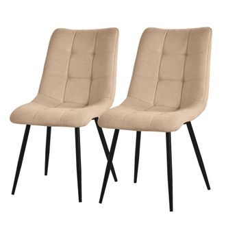 ML Design Juego De 2 Sillas De Comedor Marr&oacute;n Claro Asiento Acolchado Para Cocina O Sal&oacute;n Con Funda De Tela Y Patas De Acero Negro Sill&oacute;n Tapizado Suave Con Res