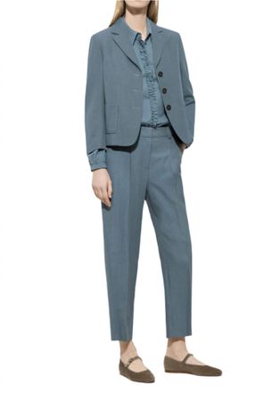 Luisa Cerano Tapered Trousers With Panama Binding In Greyish Blue