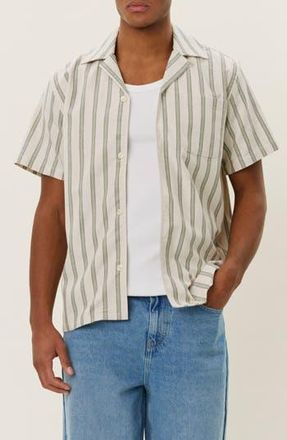 Les Deux Lawson Stripe Camp Shirt in Ivory/Chive Green at Nordstrom Rack, Size Xx-Large
