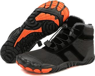 Generic Mens Womens Winter Barefoot Snow Boots Waterproof Ankle Boots Wide Toe Box Fur Lined Outdoor Sneakers Boots For His And Hers(Black,7.5 UK)