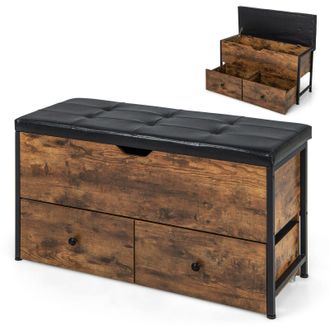 Costway Costway Wooden Storage Ottoman Bench Flip Top Storage Chest w/ 2 Drawers in Brown