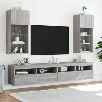 Berkfield Home TV Cabinets with LED Lights 2 pcs Grey Sonoma 40.5x30x90 cm