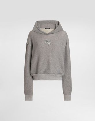 Dolce & Gabbana Fleece Hoodie With Embroidery - Woman T-shirts And Sweatshirts Gray 36