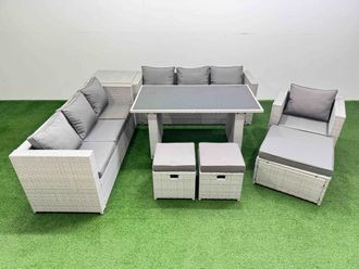 Fimous Patio Garden Furniture Sets with Side Table 3 Stool Light Grey