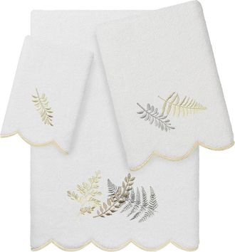 Linum Home Textiles 100% Turkish Cotton Fern Toss Scallop 3Pc Embellished Towel Set