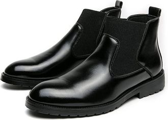 Generic Mens Chelsea Boot Round Round Toe Simple PU Leather Slip On Waterproof Anti-slip Non Slip Casual Formal Pull On(Black,7.5 UK)