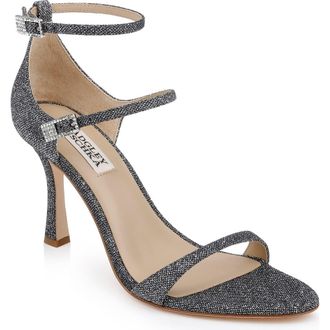 Badgley Mischka Valencia Ankle Strap Sandal in Pewter Glitter at Nordstrom Rack, Size 9.5